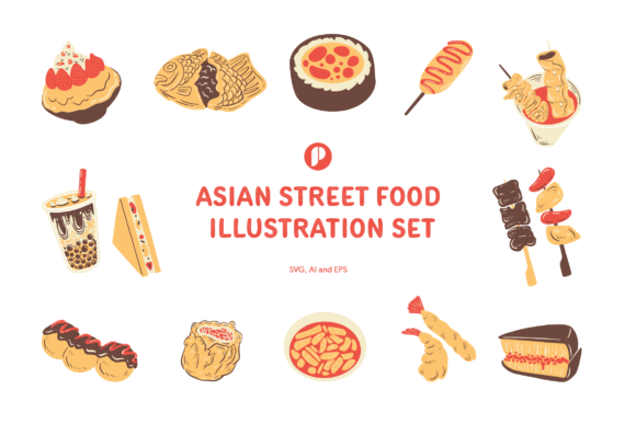 Download Tasty Asian Street Food Illustration Set - Illustration Collection