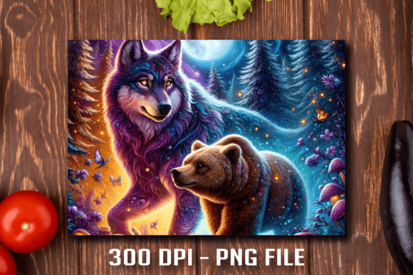 Download Magical Wolf Bear Moon Cutting Board Png - Magical wolf Collection