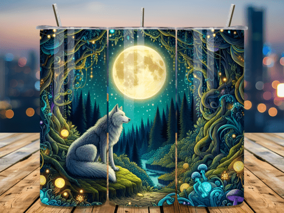 Download Magical Wolf Full Moon Tumbler Wrap - Premium Resources