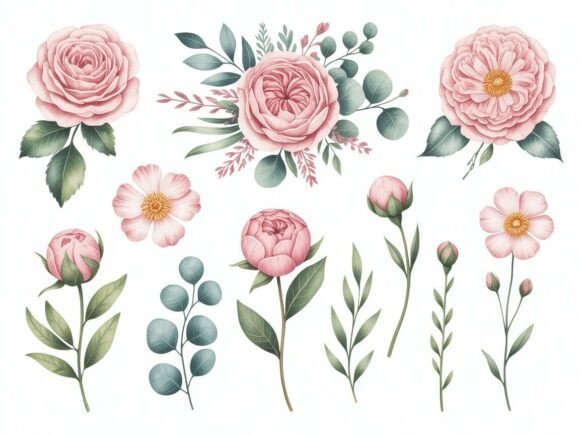 Download Delicate Watercolor Floral Clipart Set - Watercolor floral clipart Collection