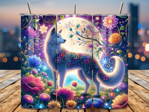 Download Magical Floral Wolf Moon Tumbler Wrap - Premium Bundle