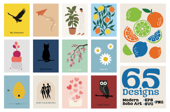 Download Modern Boho Art Illustration SVG Bundle - Illustration Collection