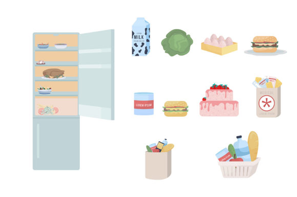 Download Refrigerator with Food Illustration Set - Illustration Collection